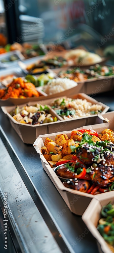 Popular food truck all dishes served in earth friendly biodegradable boxes