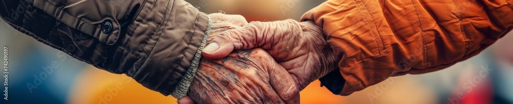 Fototapeta premium The relationship of elderly couples holding hands
