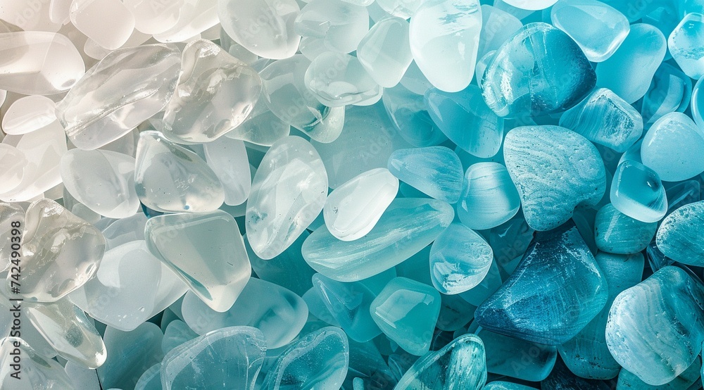 layered background showing many white and blue sea glass generated by ai layered background showing many white and blue sea glass generated by ai