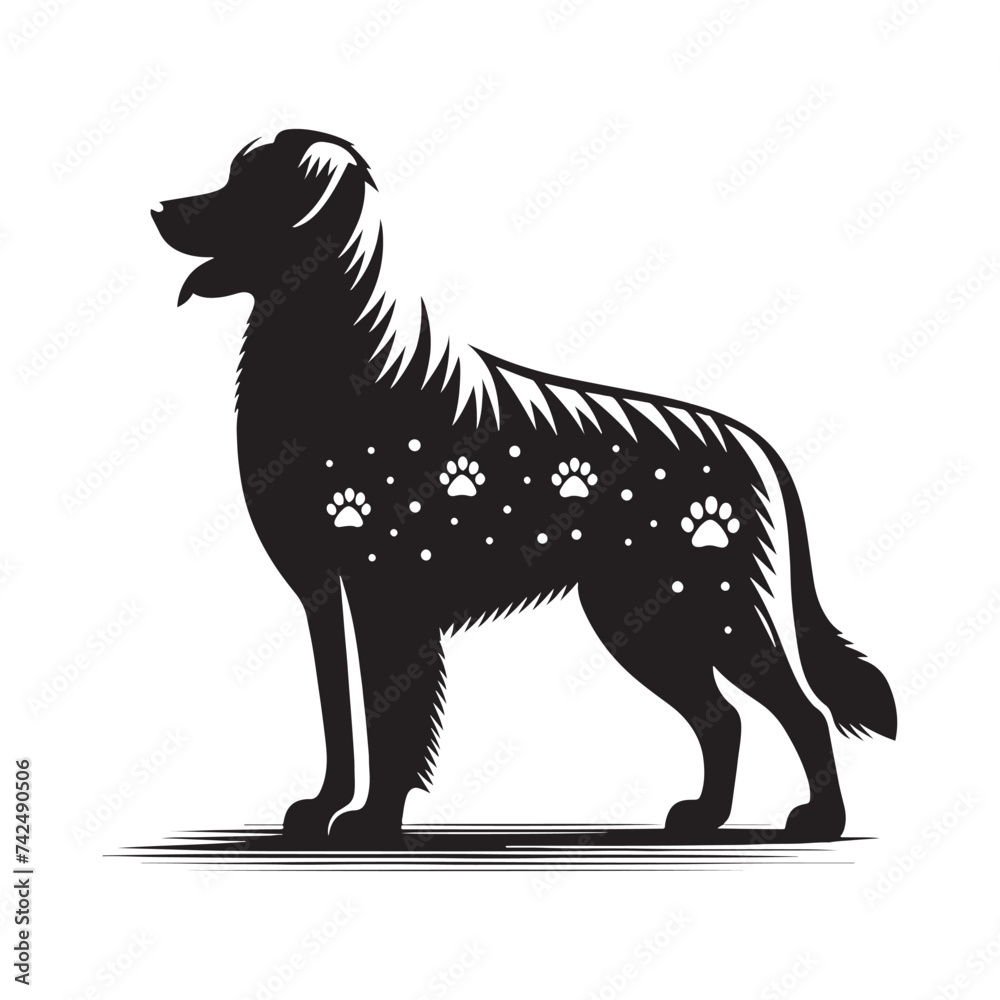 Silent Guardian: A Majestic Dog Silhouette, Capturing Loyalty, Vigilance, and the Timeless Bond Between Canine and Human.Vector dog silhouette.