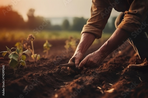 Farmers Hands Cultivate The Land In Garden With Hand Tools