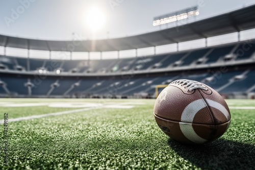 Football On The Field And Stadium In Blurred Background