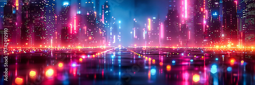 Night city street with abstract blurred lights, capturing the dynamic and colorful energy of urban nightlife and motion