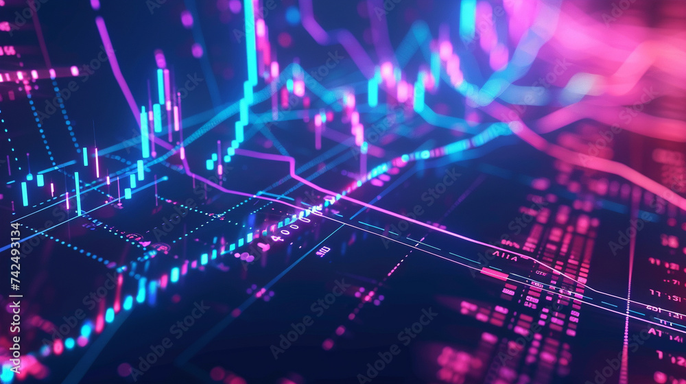 Create a mesmerizing 3D animation that visualizes the concept of up within the context of trade Use innovative techniques to depict the upward movement of stocks currencies