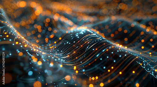 Create a mesmerizing artwork showcasing the intricate web of connections between servers in a local area network LAN from a captivating close up perspective Let your photo