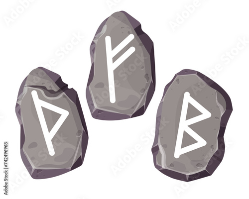 Fotografie Rune stone set norse magic game symbols,sacred script isolated on white background