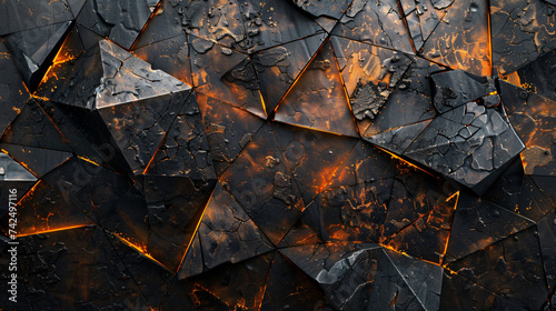 geometrical black and golden triangles background, in the style of rusty debris, luminous 3d objects, shaped canvas © Possibility Pages