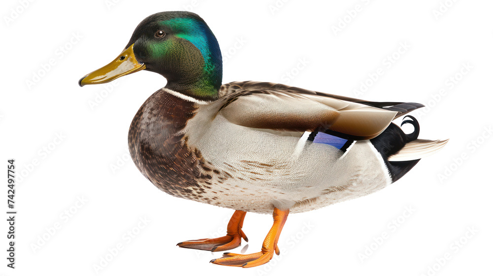 Obraz premium Colourful mallard duck isolated on transparent and white background.PNG image