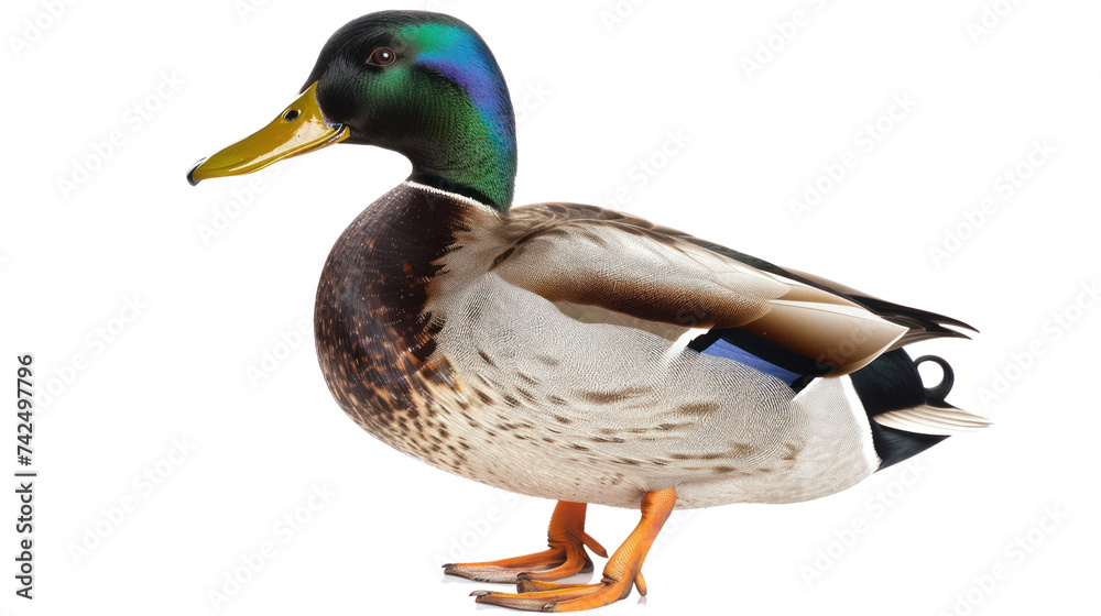 Obraz premium Colourful mallard duck isolated on transparent and white background.PNG image