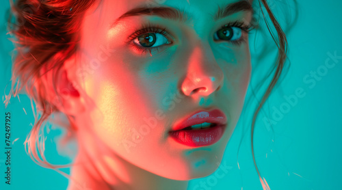 attractive young woman  color solid background  close up  studio lighting  copyspace