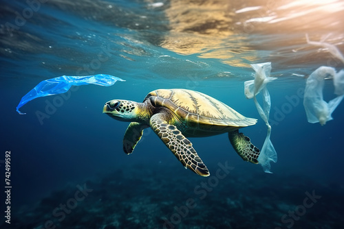 Endangered Ocean turtle suffering from human impact. © FutureStock