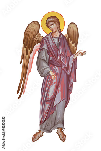 Guardian angel. Illustration in Byzantine style isolated on white background
