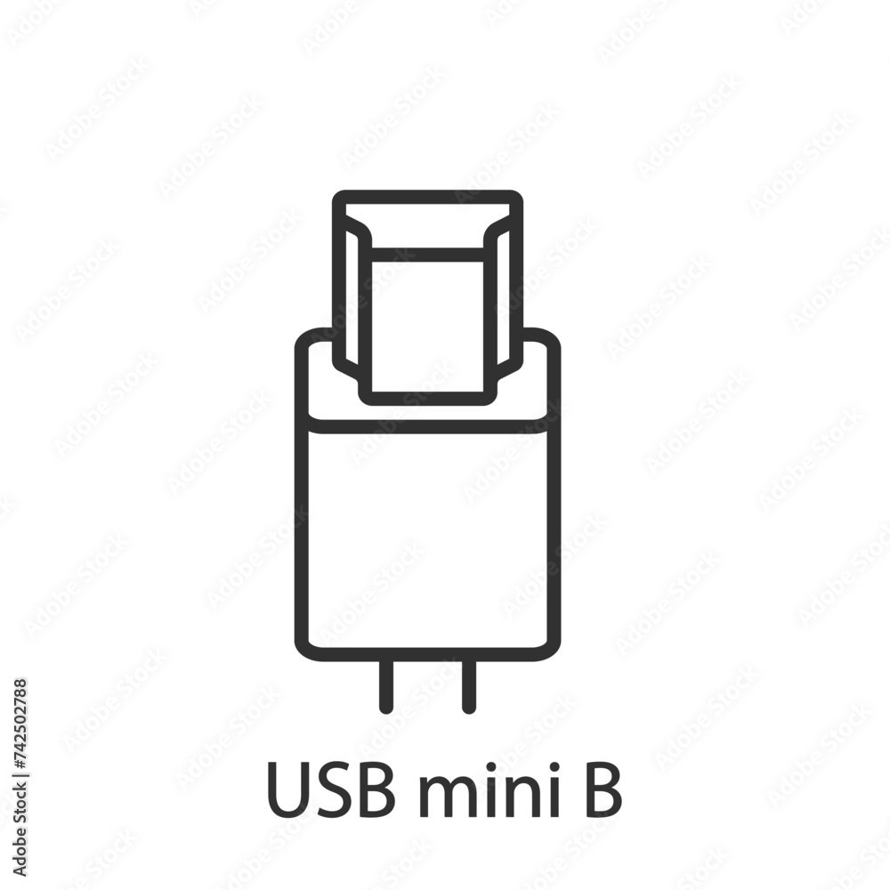 USB mini B cable, linear icon. Line with editable stroke