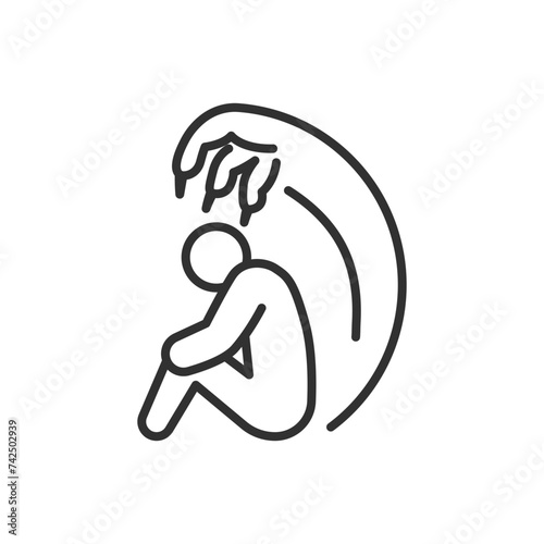 Personal fears and disturbing thoughts, linear icon. An ominous hand over the person. Insecurity. Oppressive thoughts. Line with editable stroke
