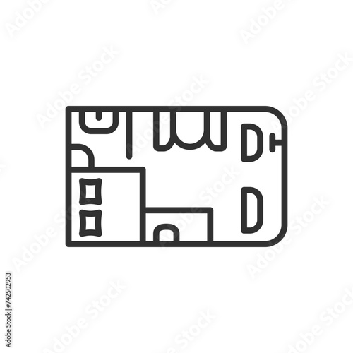 Motorhome layout. front view, linear icon. Line with editable stroke