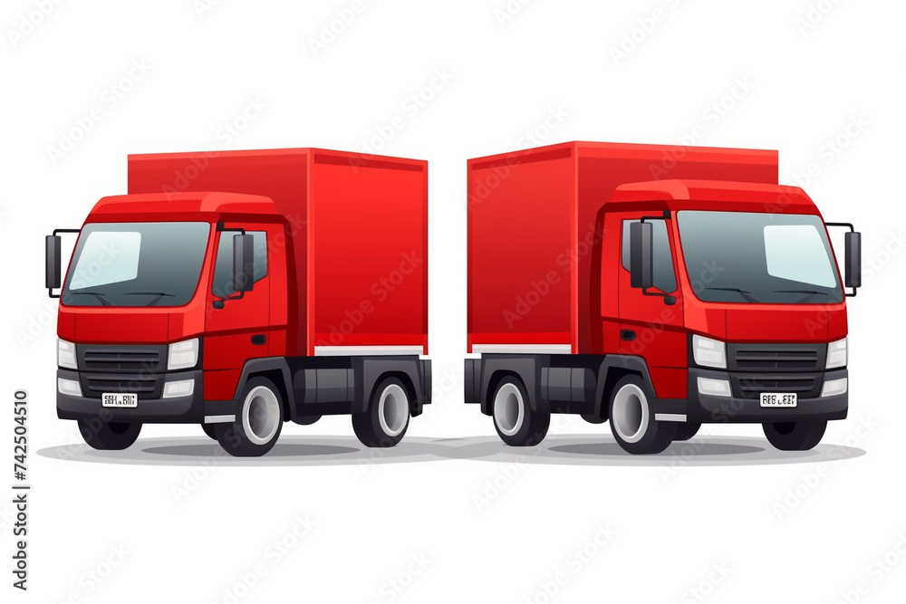 flat design of small red truck, delivery concept on white background.