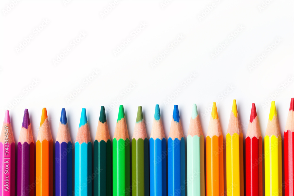 color pencil vibrant on white background, copy space, empty space. color pencil vibrant on white background, copy space, empty space.