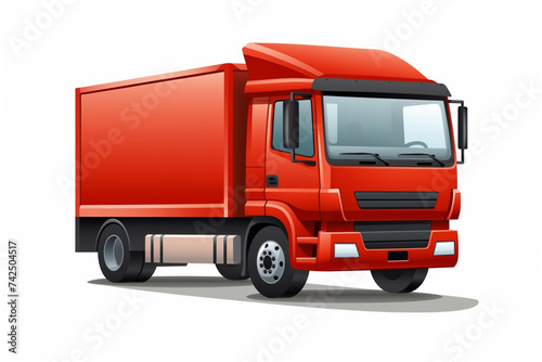 flat design of small red truck, delivery concept on white background.