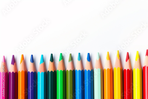 color pencil vibrant on white background, copy space, empty space.