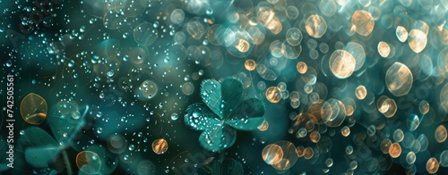 Shimmering Dew on Shamrock Leaves - Essence of Spring's Luck Generative AI photo