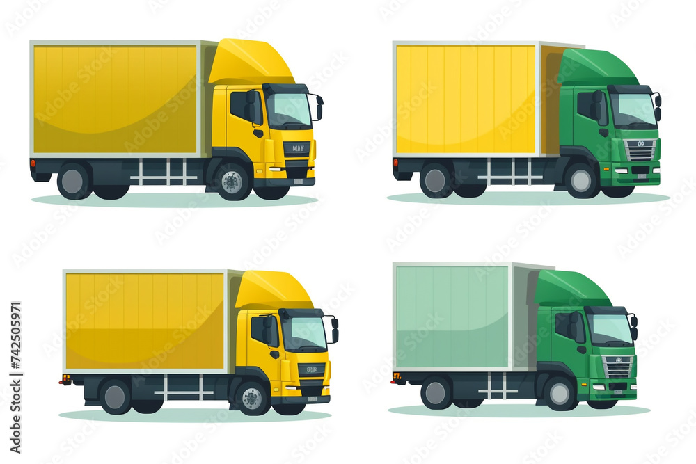 flat design of small green truck, delivery concept on white background.
