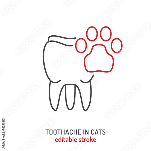 Toothache in cats and dogs. Linear icon, pictogram, symbol. Dental pain.