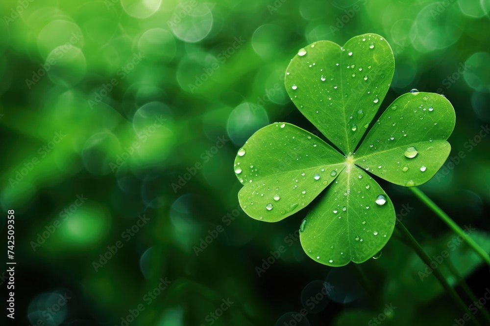 Lucky Charm Amidst Verdure - A Four-Leaf Clover with Morning Dew Generative AI Lucky Charm Amidst Verdure - A Four-Leaf Clover with Morning Dew Generative AI