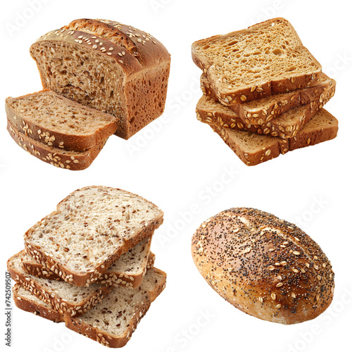 Set of multigrain bread isolated on white background photo