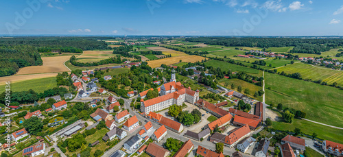 Ausblick auf Wettenhausen und sein markantes Kloster in der Ortsmitte photo