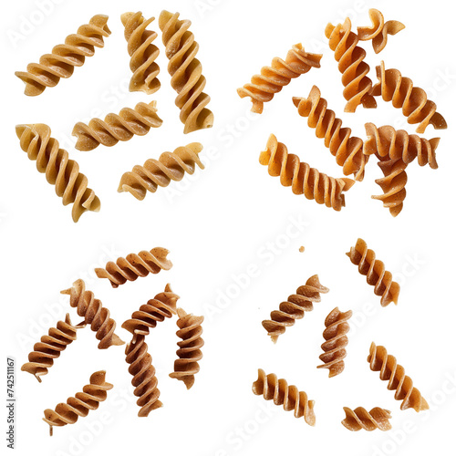 Set of whole wheat pasta on transparent background