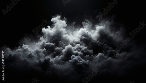 A captivating visual of smoke fog on a dark background. scene enveloped mysterious ethereal fog, subtle gradien , curve, horror, ground, empty, realistic, clouds
