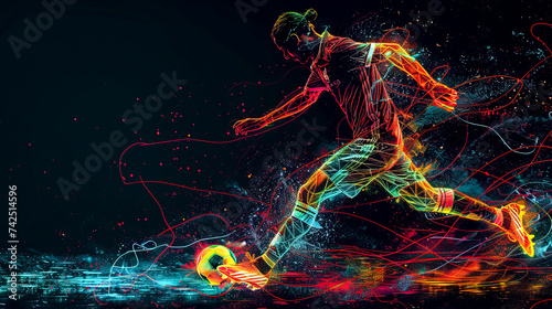 Dynamic Soccer Player in Action, Vibrant Energy Flow, created with Generative AI technology