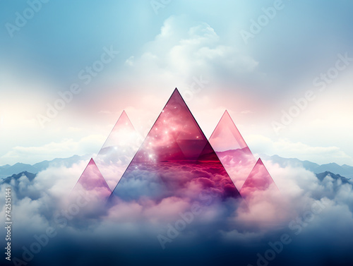 Crystal Pyramid Reflecting Sky and Clouds, Vision of Purity, created with Generative AI technology