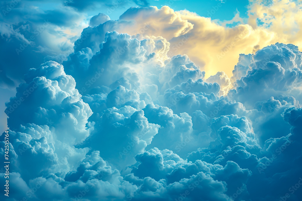 Majestic Cumulus Cloud Formations Bathed in Sunlight, created with Generative AI technology Majestic Cumulus Cloud Formations Bathed in Sunlight, created with Generative AI technology
