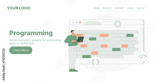 Programming. Web Landing Page Design. Flat Cartoon Vector Illustration. Vector illustration, suitable for web landing page, ui, mobile app.
