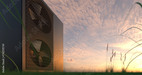 heat pump energy as a heater and alternative green energy - 3D Illustration photo