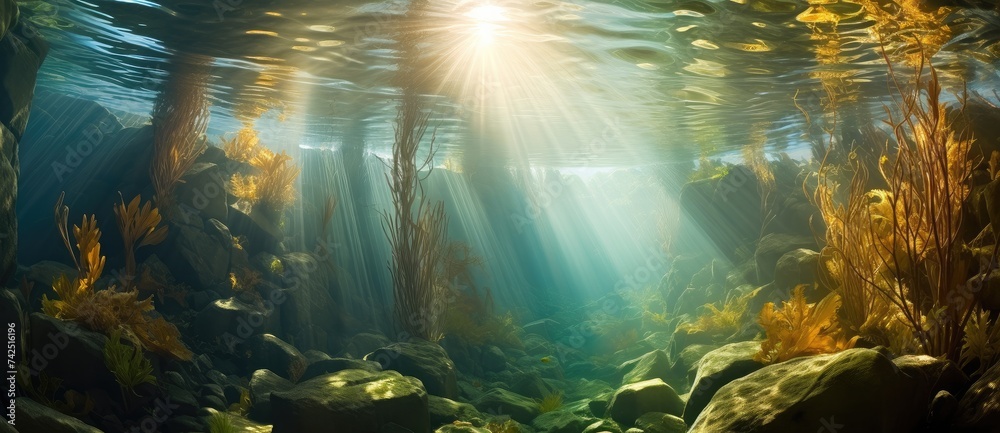 Enchanted Undersea Journey Through a Sunlit Kelp Forest - Generative AI