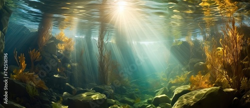 Enchanted Undersea Journey Through a Sunlit Kelp Forest - Generative AI © Gelpi