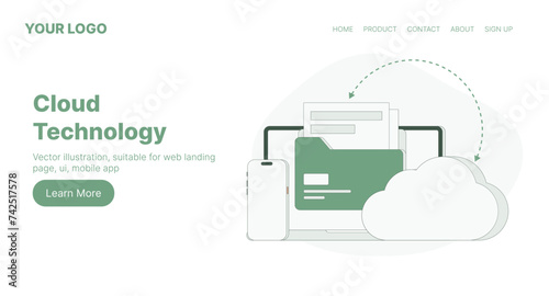 Cloud Technology. Web Landing Page Design. Flat Cartoon Vector Illustration. Vector illustration, suitable for web landing page, ui, mobile app.