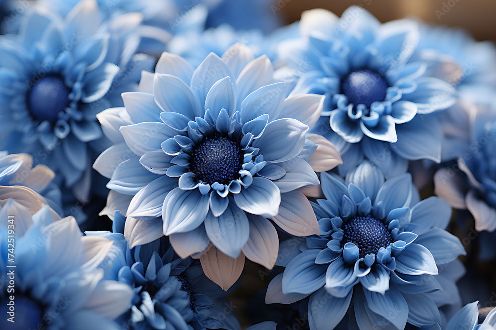 Close-up of Blue Sunflowers. Blue Sunflowers Background