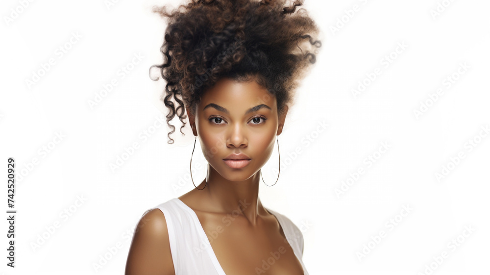 portrait of young black woman posing on white background portrait of young black woman posing on white background