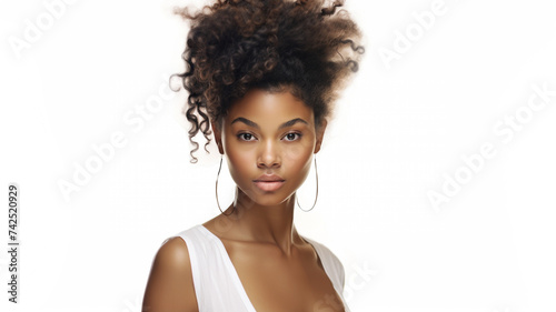 portrait of young black woman posing on white background