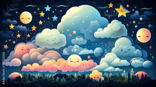 Doodle Dreams: A Set of Cute and Colorful Doodles of Clouds, Flowers, Stars, and Rainbows