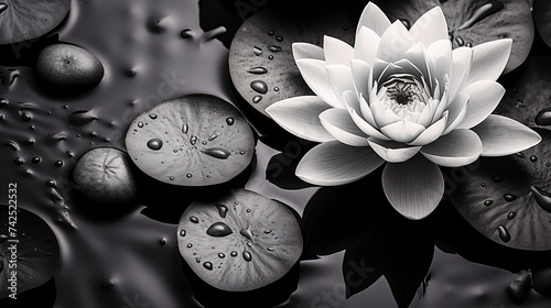 Zen garden with massage stones and waterlily photo