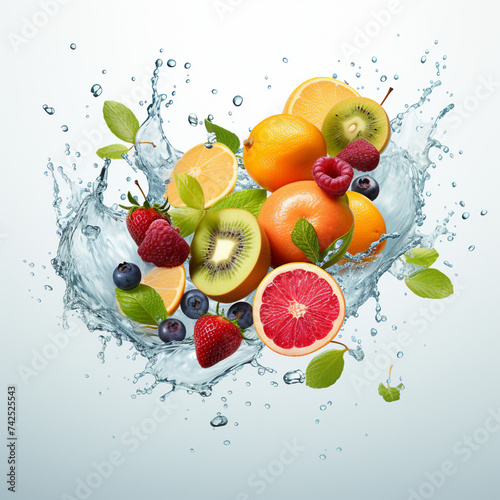 tropical fruits splash frozen in an abstract futuristic 3d texture isolated on a transparent background