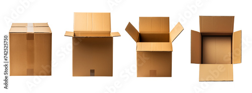 Set of cardboard boxes isolated on transparent background. Generative AI