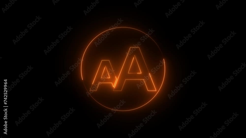 Neon glowing brown font icon animation in black background Neon glowing brown font icon animation in black background