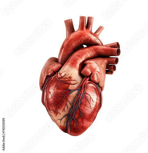 Isolated human heart with heart chambers and muscle and veins - Topic human anatomy and organs photo