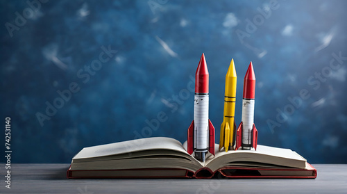Book rockets placed on the table improve grades blue b 0 . Genrative.AI 
