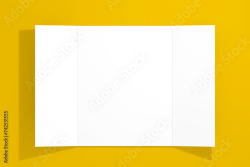White Blank Pre Folded Paper with Free Space for Your Design on a yellow. 3d Rendering
